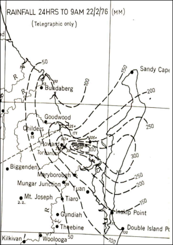 Cyclone Beth, 1976: rainfall distribution